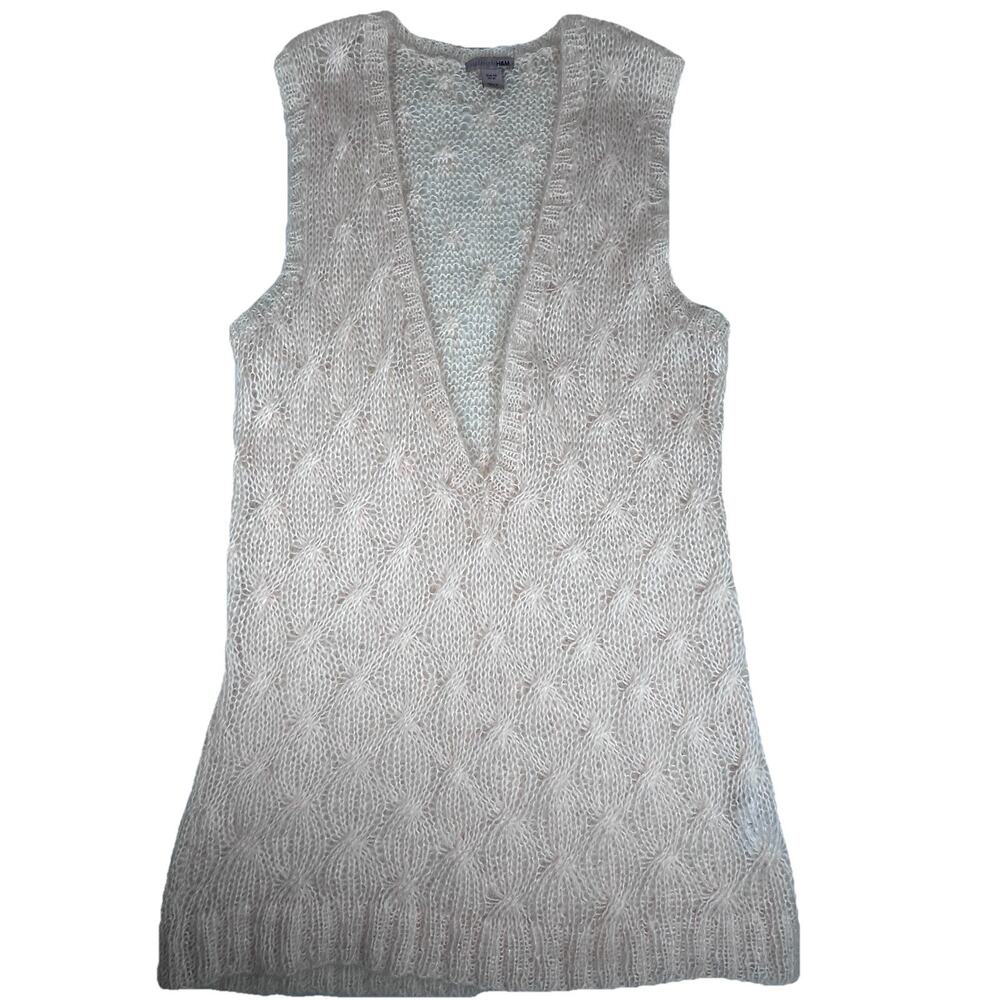 H&M Handknit mohair blend cable knit pull-over V-neck long blush pink vest Sz 10